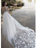 Beaded Ivory Organza Wedding Dress With Detachable Train